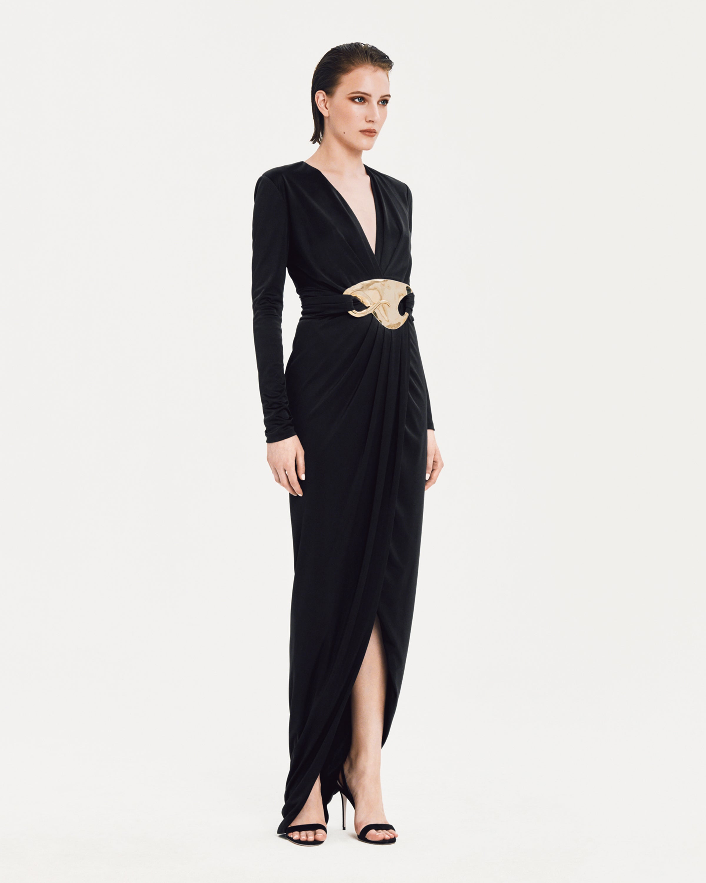 Rodin Gown in Satin Jersey with Gold-Plated Brass Buckle | Resort 24 | Salon 1884
