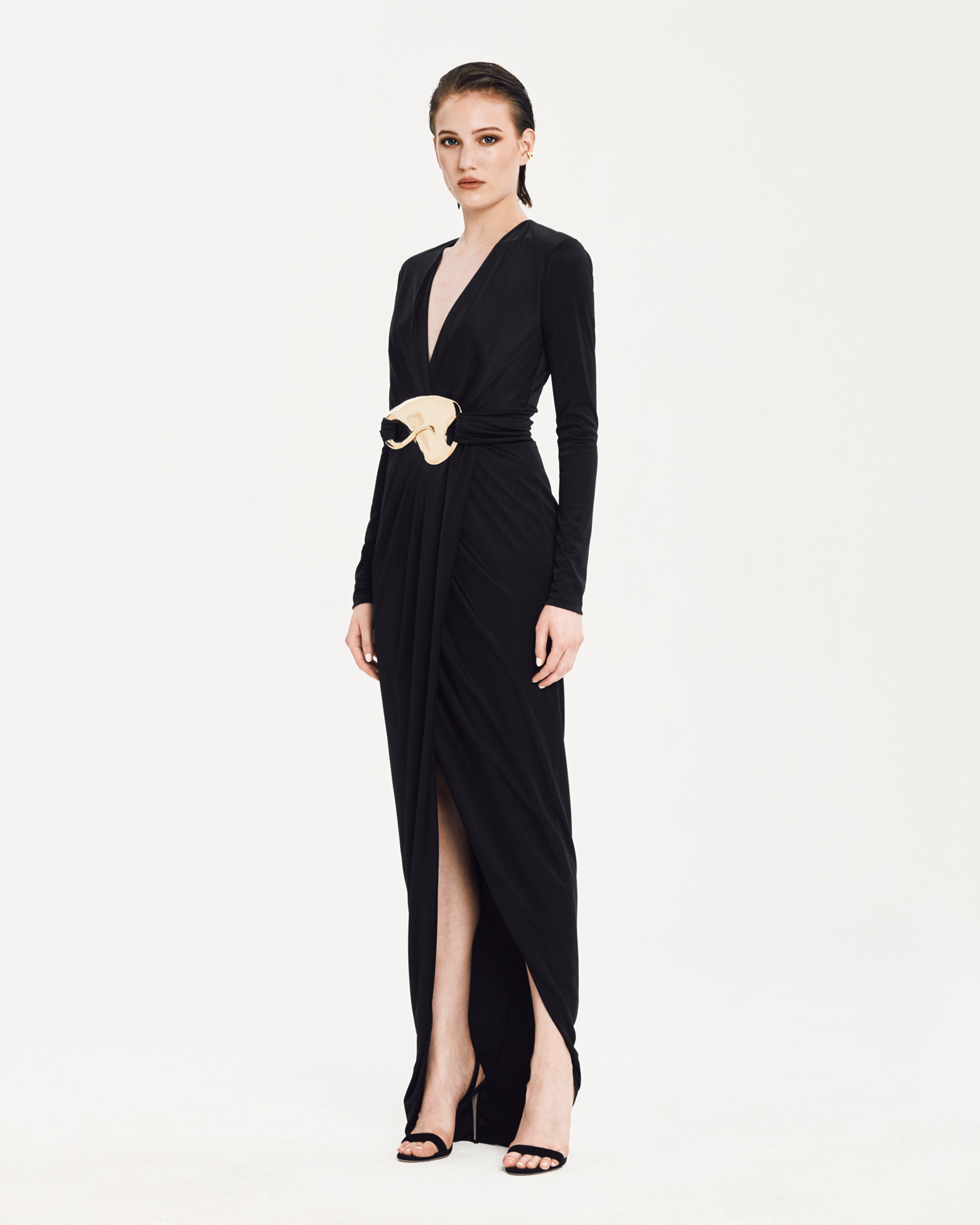 Rodin Gown in Satin Jersey with Gold-Plated Brass Buckle | Resort 24 | Salon 1884